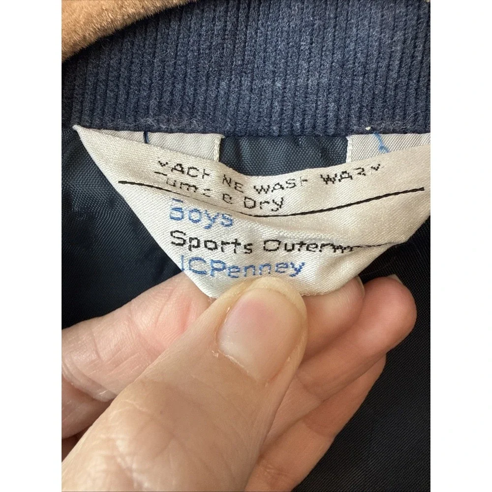 Vtg JCPenney Boys XL 18/20 Corduroy Jacket Navy Blue Tan Colorblock Varsity Zip
